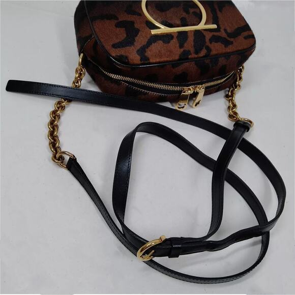 RARE Ferragamo Calf Hair Leather Gold Chain Camera Crossbody Bag - Picture 8 of 13